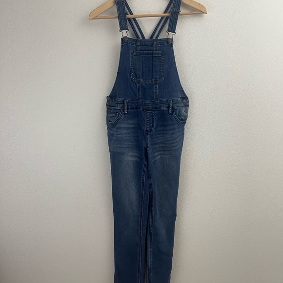 JUSTICE STRETCH BLUE JEAN OVERALLS / PANTS DISTRESSED STRAIGHT LEG GIRLS SZ 12 - Picture 3 of 16
